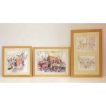 Ann Roach, three 'Auction Room' watercolours. Condition report: see terms and conditions