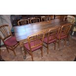 Pine scrub-top kitchen table and sox Victorian style chairs. Condition report: see terms and