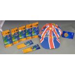 2000 Sydney Olympics Union Jack baseball cap with commemorative metal badges, badminton,