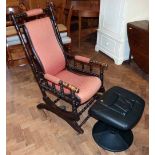 American rocking chair also a modern foot stool. Condition report: see terms and conditions