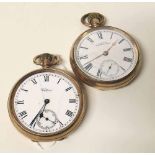 Waltham 9ct gold pocket watch and a gold plated watch. Condition report: see terms and conditions