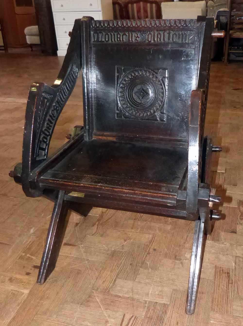 Victorian Ecclesiastical oak Glastonbury chair. Condition report: see terms and conditions