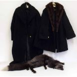 Lamb's wool coat with fur collar, another lamps wool coat and one stoat scraf Condition report: