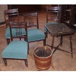 Four Edwardian dining chairs, lister oak jardninier. Condition report: see terms and conditions