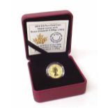 Canadian 2014 $10 gold coin maple leaves with Q.E. II effigy (1953) in case. Condition report: see