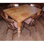 Pine scrub-top kitchen table and four Victorian style chairs. Condition report: see terms and