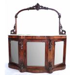 Victorian walnut mirror back chiffonier, carved and moulded frame to arched mirror on white and grey