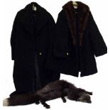 Lamb's wool coat with fur collar, another lamps wool coat and one stoat scraf Condition report: