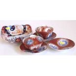 Japanese square shape Imari dish also two lidded eggshell bowls and saucers with covers and