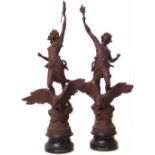 Pair of Spelter figures representing Nigh and Day. Condition report: see terms and conditions
