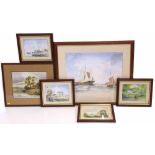 Tony Cowlishaw watercolours, "Dutch Sailing Vessels", "Spring Landscape", "Milldale Derbyshire", "