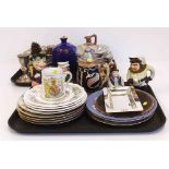 Two sylvac toby jugs and two others, quantity commemorative plates and Portmeirion metal ware dish