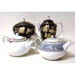 Wedgwood black Tonquin coffee pot, teapot, also a turquoise florentine teapot and a Osbourne teapot.