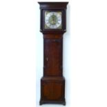 Oak and mahogany longcased clock, named R Jones Denbigh, square brass dial, silvered Roman chapter