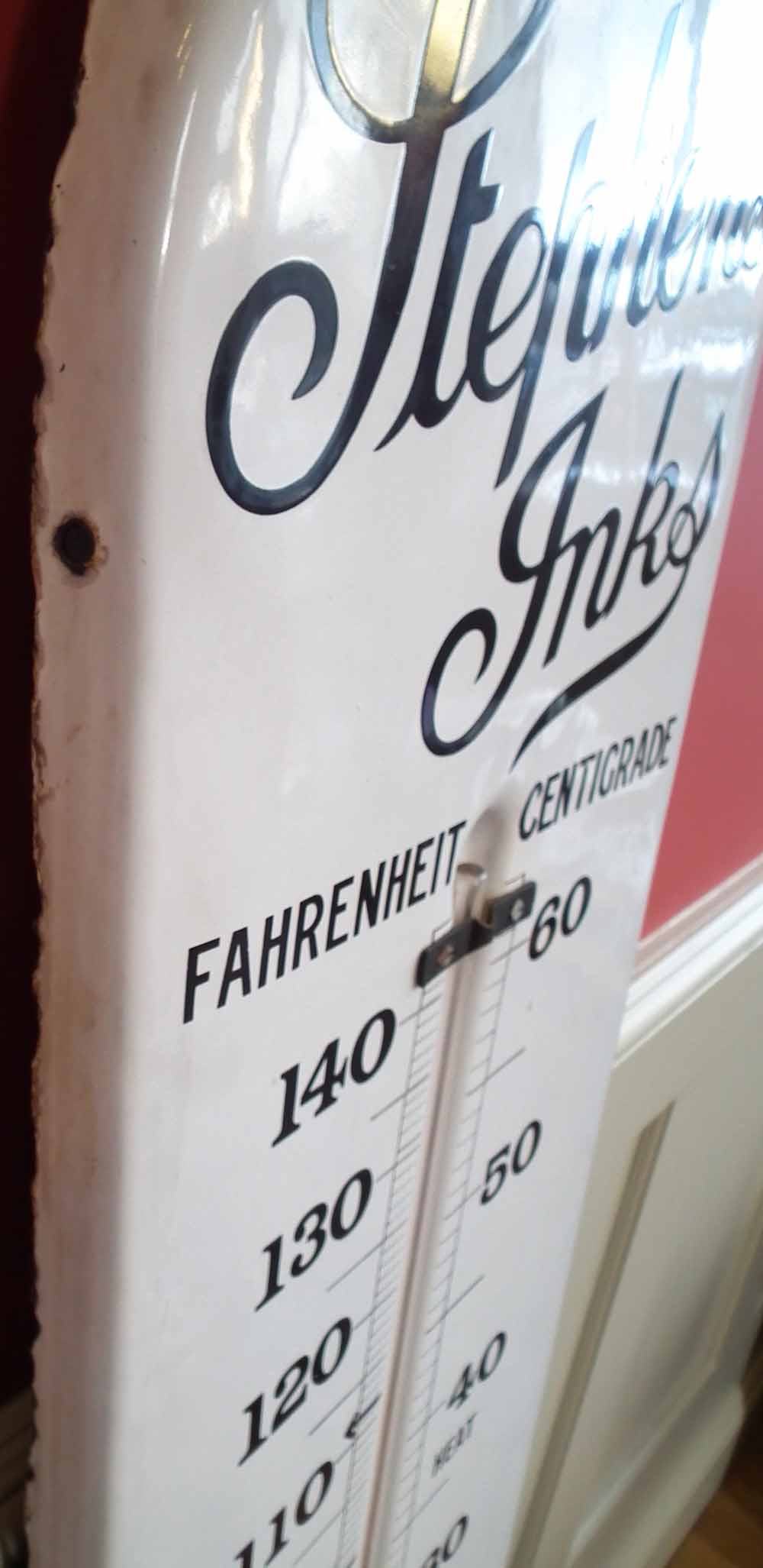 'Stephens Inks' large tin and enamel shop advertising thermometer, signed by Jordan Bilston, - Image 12 of 20