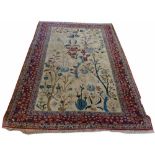 Late 19th century Persian carpet, ivory field decorated with "Tree of Life", multi banded madda