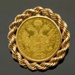 Austria 1 gold ducat 1915 restrike in 585 mount, gross weight 7.4g