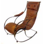 Mid 19th century rocking chair by R.W. Winfield, wrought iron frame secured by brass dome nuts.