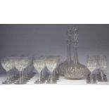 Suite of glass probably Stourbridge c.1880, to include two decanters and stoppers, thirteen sherry