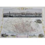 RAPKIN, J. 19th century, Liverpool, town plan with vista of Liverpool from Birkenhead, illustrations