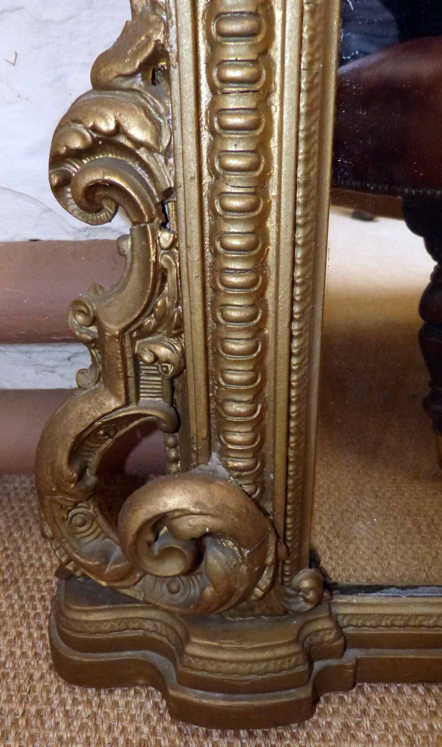 Late 19th century over mantel mirror, the arch glass in gesso frame, moulded decoration 133cm ( - Image 3 of 13
