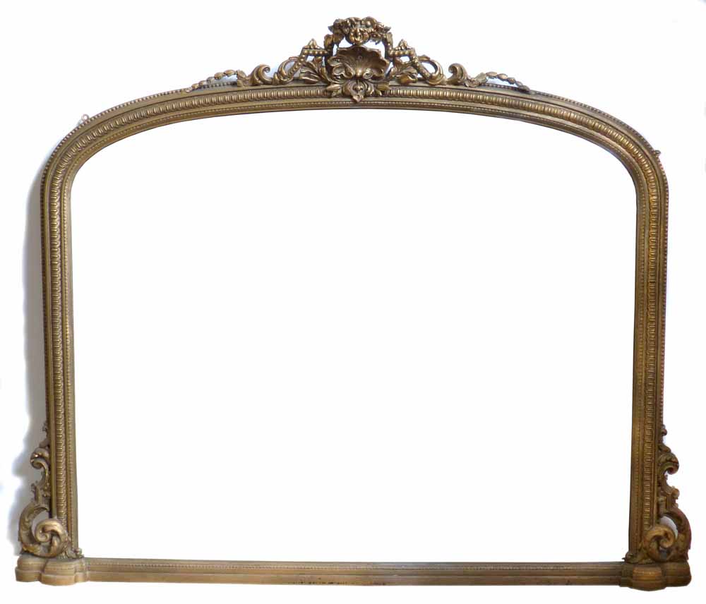 Late 19th century over mantel mirror, the arch glass in gesso frame, moulded decoration 133cm (
