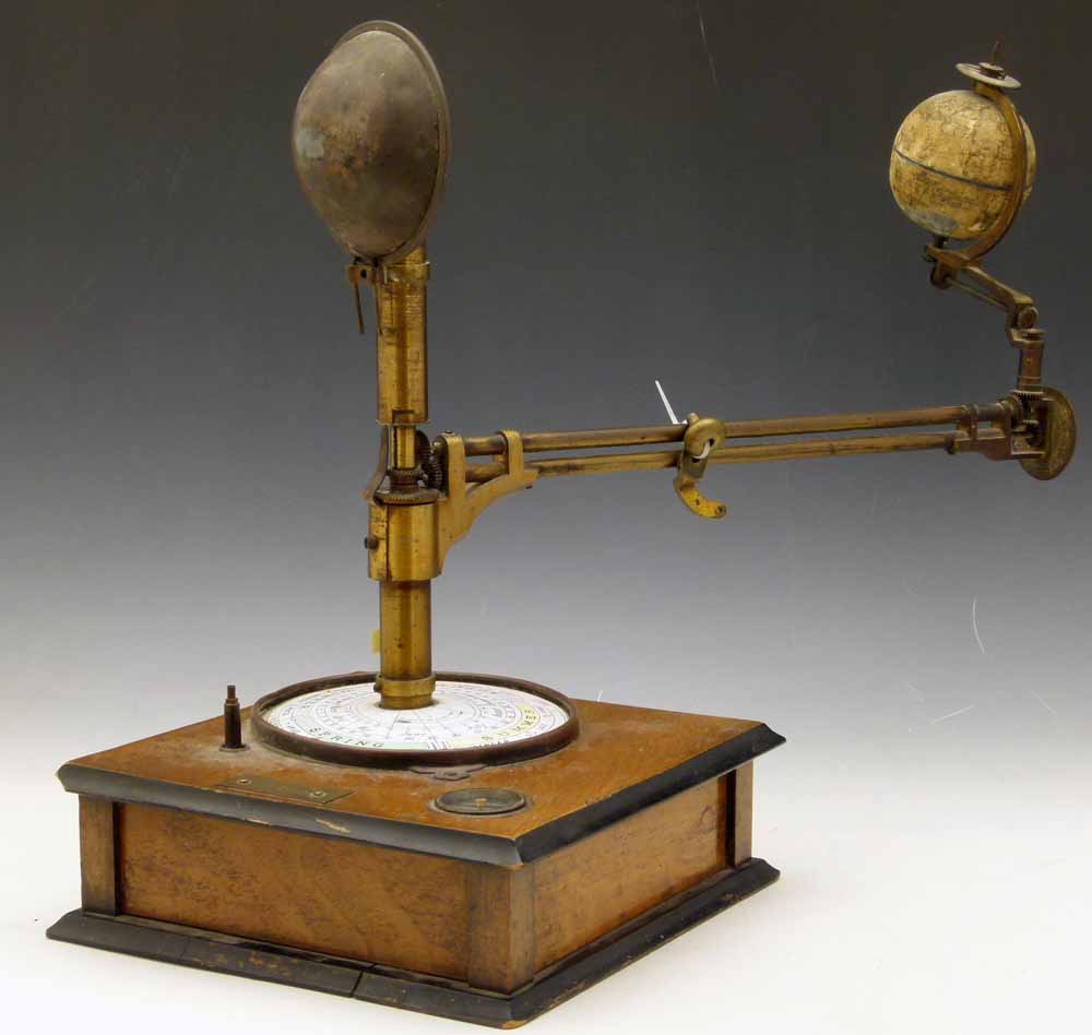 Mechanical tellurium, late 19th century, the Earth printed by J Forest and sold in Paris, the sun'