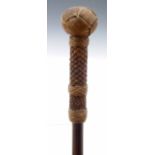 Victorian mariner's walking cane, braided twine handle and Turk's head pommel, length 88cm.