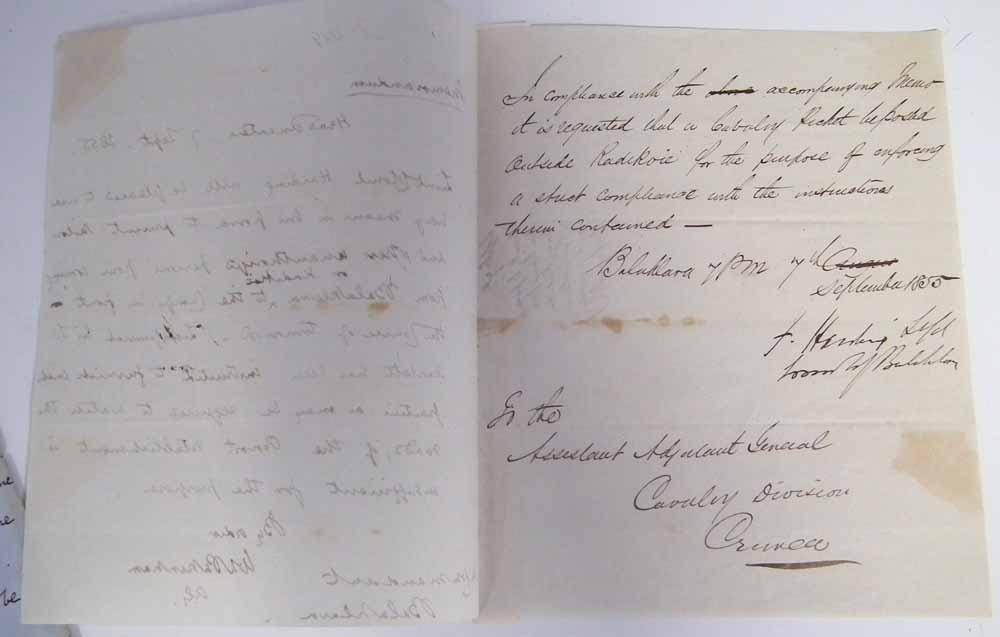 Crimean War correspondence, from 1855 - 1856 regarding the landing of horses under Major General - Image 5 of 10