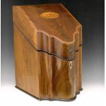 Sheraton mahogany serpentine fronted knife box with a partly fitted interior, width 22cm.