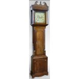 Oak longcased clock banded in mahogany, painted square brass dial signed Benbow, Northwood, eight