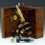 Monocular brass Wale limb microscope by J Swift & Sons, London, 9724, rack and pinion coarse and