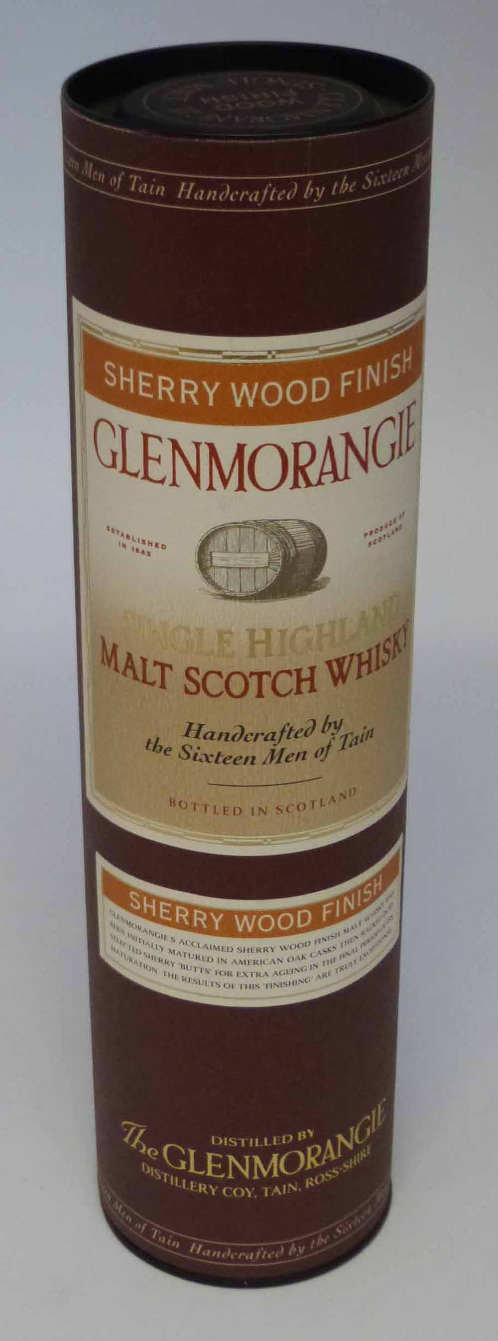 Bottle Glenmorangie single Highland malt Scotch Whisky, sherry wood finish.