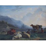 Follower of Balthazar Paul Ommeganck (1755-1826), A shepherd and a milkmaid with cattle, sheep and a