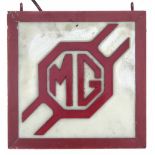 MG Car Company illuminated showroom sign, painted maroon on cream background, 33cm (13") square.