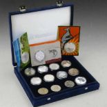 Four Australian fine silver proof one dollar; eight proof five pounds (£5); three mint five