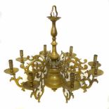 Mid 19th century brass candle chandelier of Dutch design, eight scroll design branches, diameter