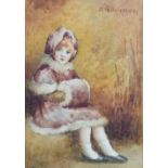 Maude Goodman (1860-1938), Portrait of a seated girl, signed, watercolour, 14 x 10cm.; 5.5 x 4in.