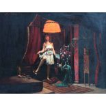 Karl Weise, 19th/20th century, "Dance with a Fan", signed, oil on board, 59 x 78cm.; 23.25 x 30.