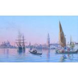 Umberto Ongania (1860-1896), Venice, signed, watercolour, 13 x 22cm.; 5.25 x 8.75in.