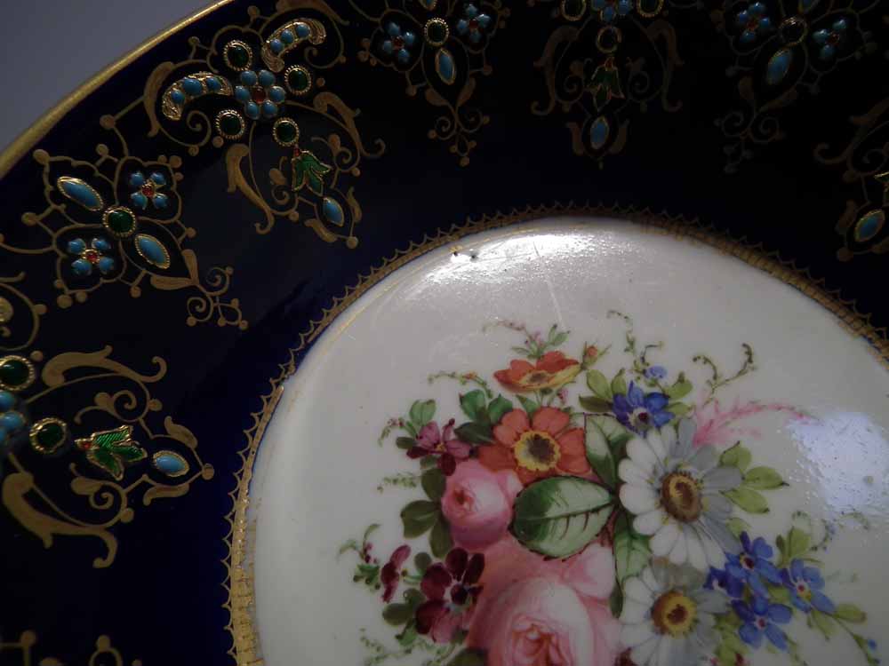 Two Sevres coffee cans and saucers, painted with floral sprays and figures within landscapes, - Image 9 of 15