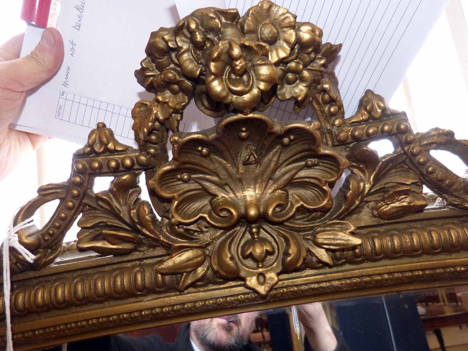 Late 19th century over mantel mirror, the arch glass in gesso frame, moulded decoration 133cm ( - Image 4 of 13