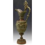 Mannerist style bronze ornamental ewer moulded with cherubs, height 59cm (filled).