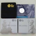 Royal Mint fine silver proof fifty pounds (£50) coin, 2015; three 1oz silver £2 coins (4)