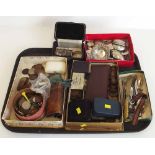 Silver vesta case, locket, 2 knapkin rings, 925 nut dish, misc. cutlery and coinage and Dunhill