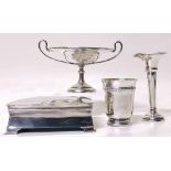 Silver bonbon dish, jewellery box, beaker, trumpet vase Condition report: see terms and conditions