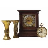 New Haven clock, also a mantel clock, two Chinese Gu-form vases, a 19th century mantel clock