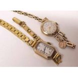 Lady's rotary 9ct gold bracelet watch and a lady's gold cased wristwatch on metal bracelet (2)