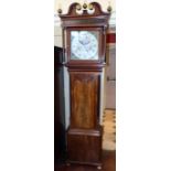 Mahogany longcased clock with painted dial, 2 weights, pendulum and key Condition report: see