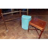 Lamp table, Lloyd Loom otooman, 2 bar towel rail and pedestal Condition report: see terms and